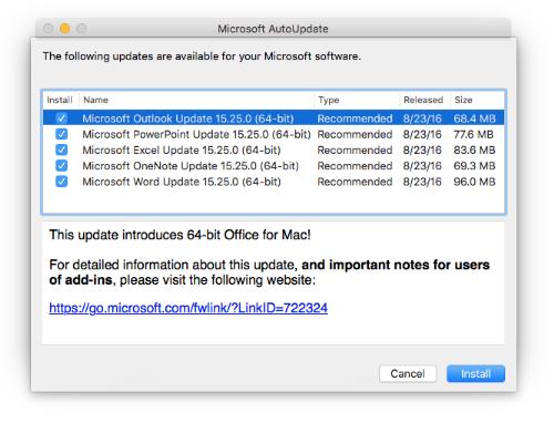 fcheck for microsoft office updates on mac?